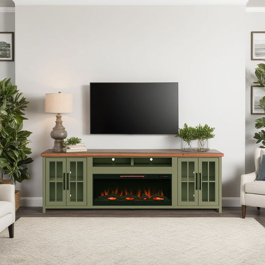 Vineyard - 97" Fireplace TV Stand Console For TVs Up To 100" - Sage Green And Fruitwood Finish Legends