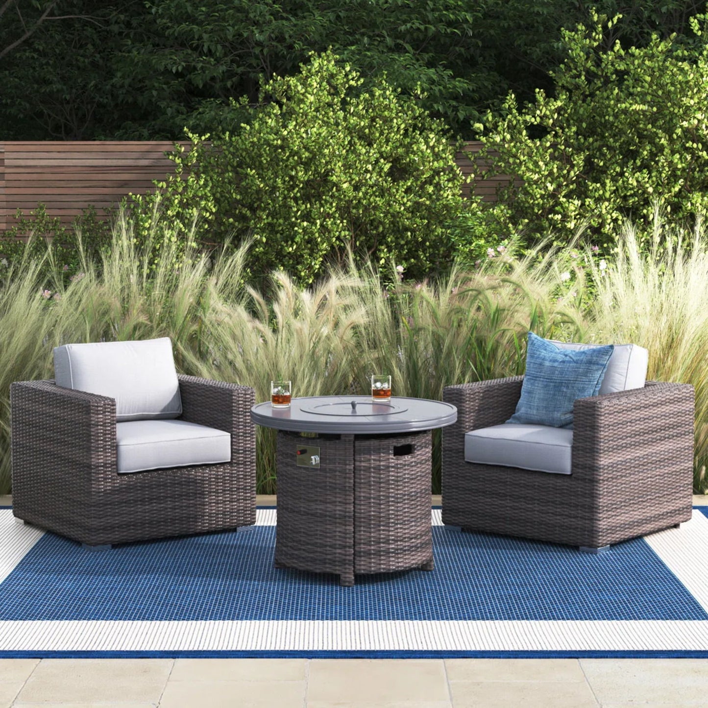 Rattan Patio Set With Comfortable Cushions And Fire Pit LSI Patio Furniture