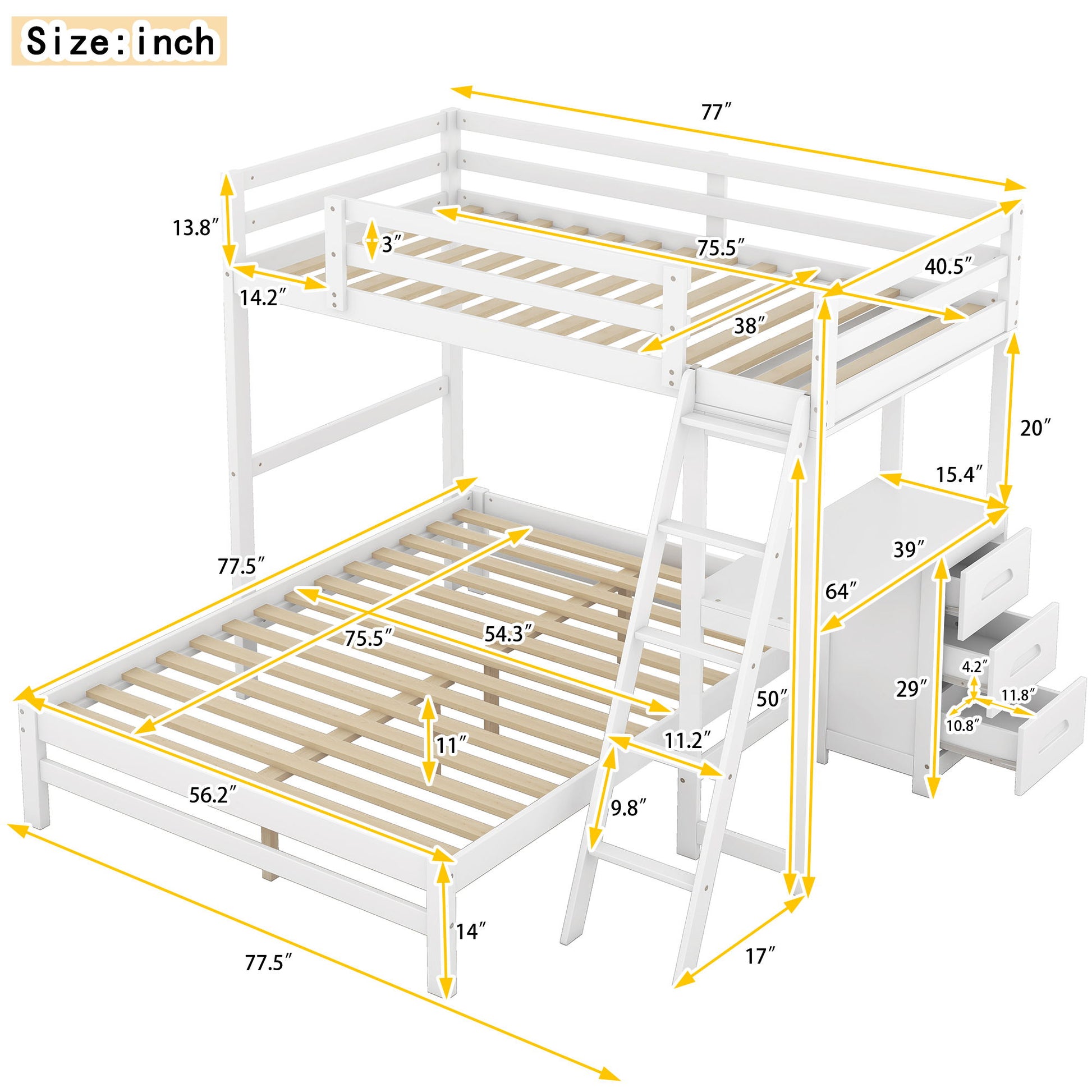 Bunk Bed With Built In Desk And 3 Drawers Hearth and Haven