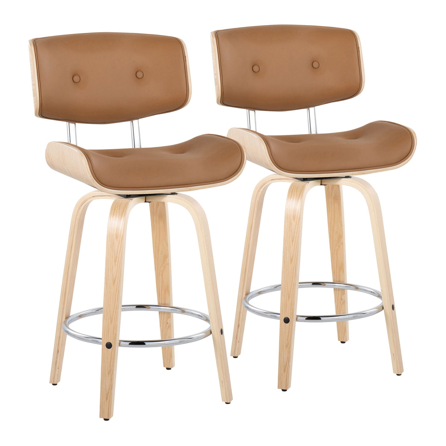 Lombardi - Mid Century Modern Fixed Height Counter Stool With Swivel With Round Footrest (Set of 2) Lumi Source