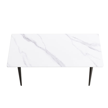 70.87" Modern Artificial Stone White Straight Edge Black Metal Leg Dining Table, Can Accommodate 6-8 People - White / Black