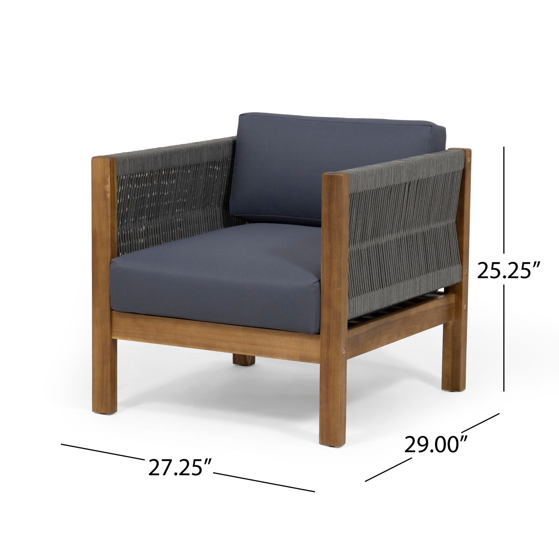 Outdoor Club Chair With Rattan Rope Wave - Dark Gray Noble House