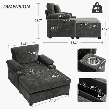 Modern Oversized Chair With Ottoman, Cupholders And USB Charging Ports Home Essentials