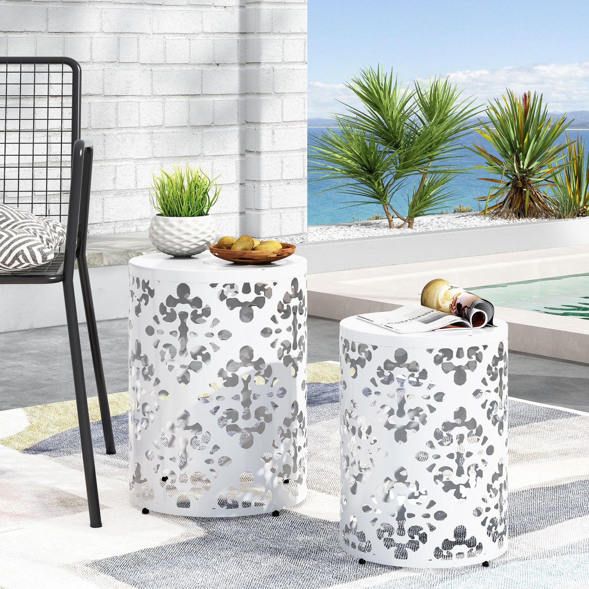 Outdoor Metal Modern Design End Table Noble House