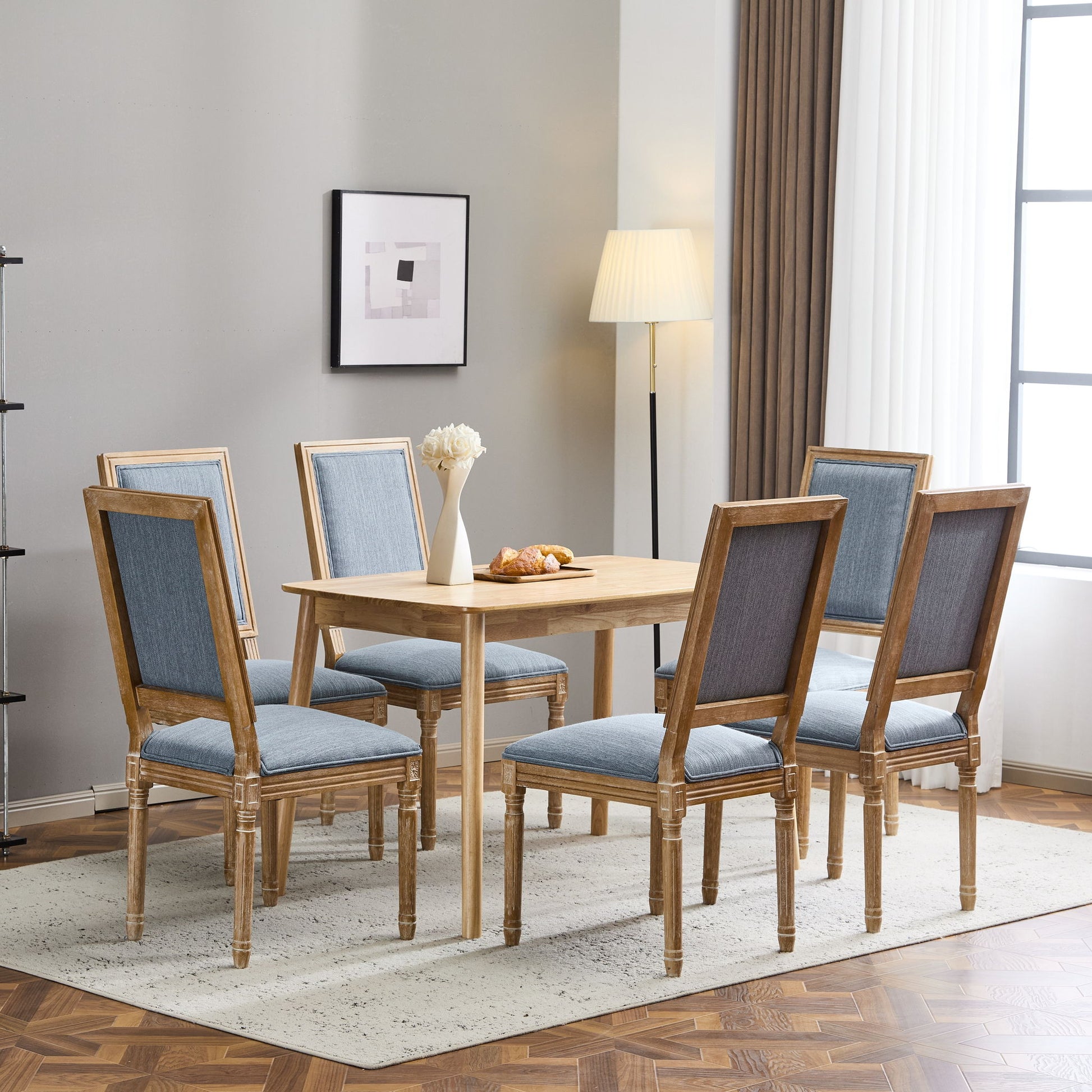 French Country Style Dining Chair With Upholstered Seating And Fluted Legs Noble House