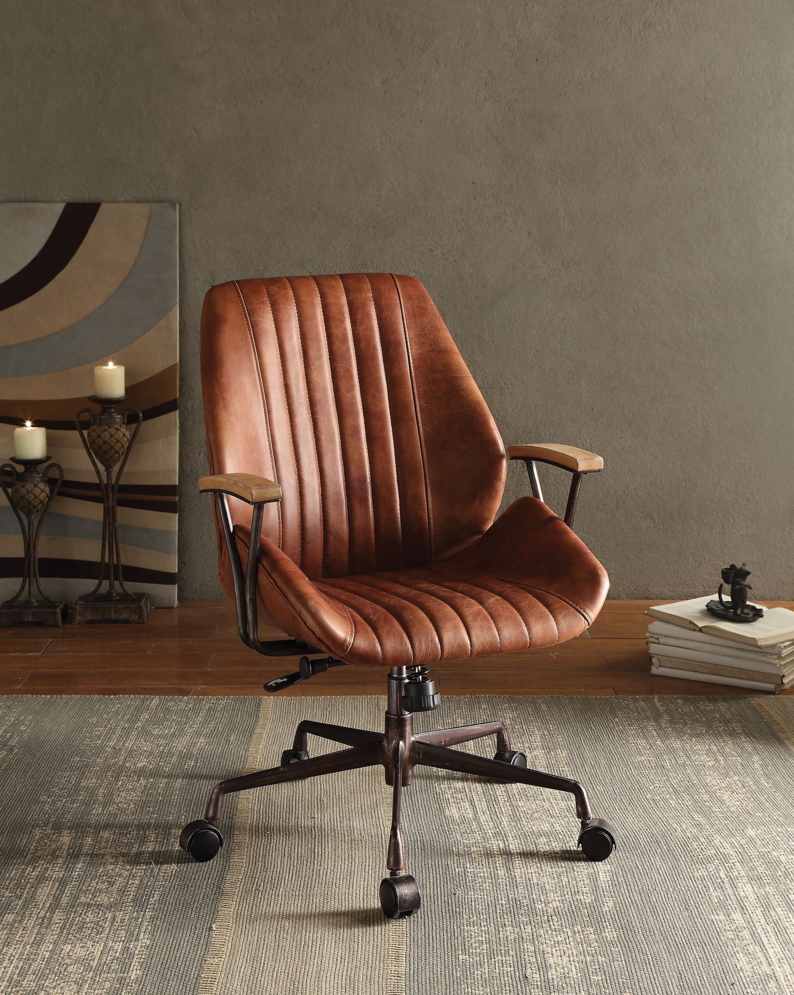 Brancaster - Aluminum Top Grain Leather Office Chair - Coffee Acme