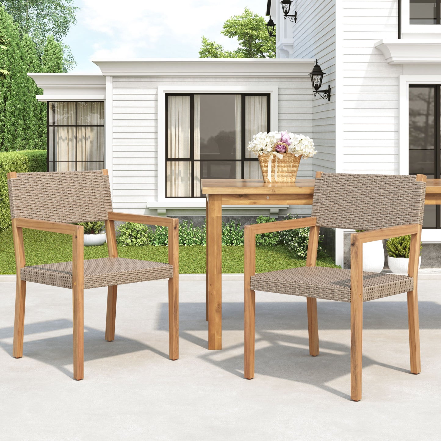 Outdoor Dining Chairs For Patios, Gardens (Set of 2) - Light Brown Multi / Light Teak Noble House