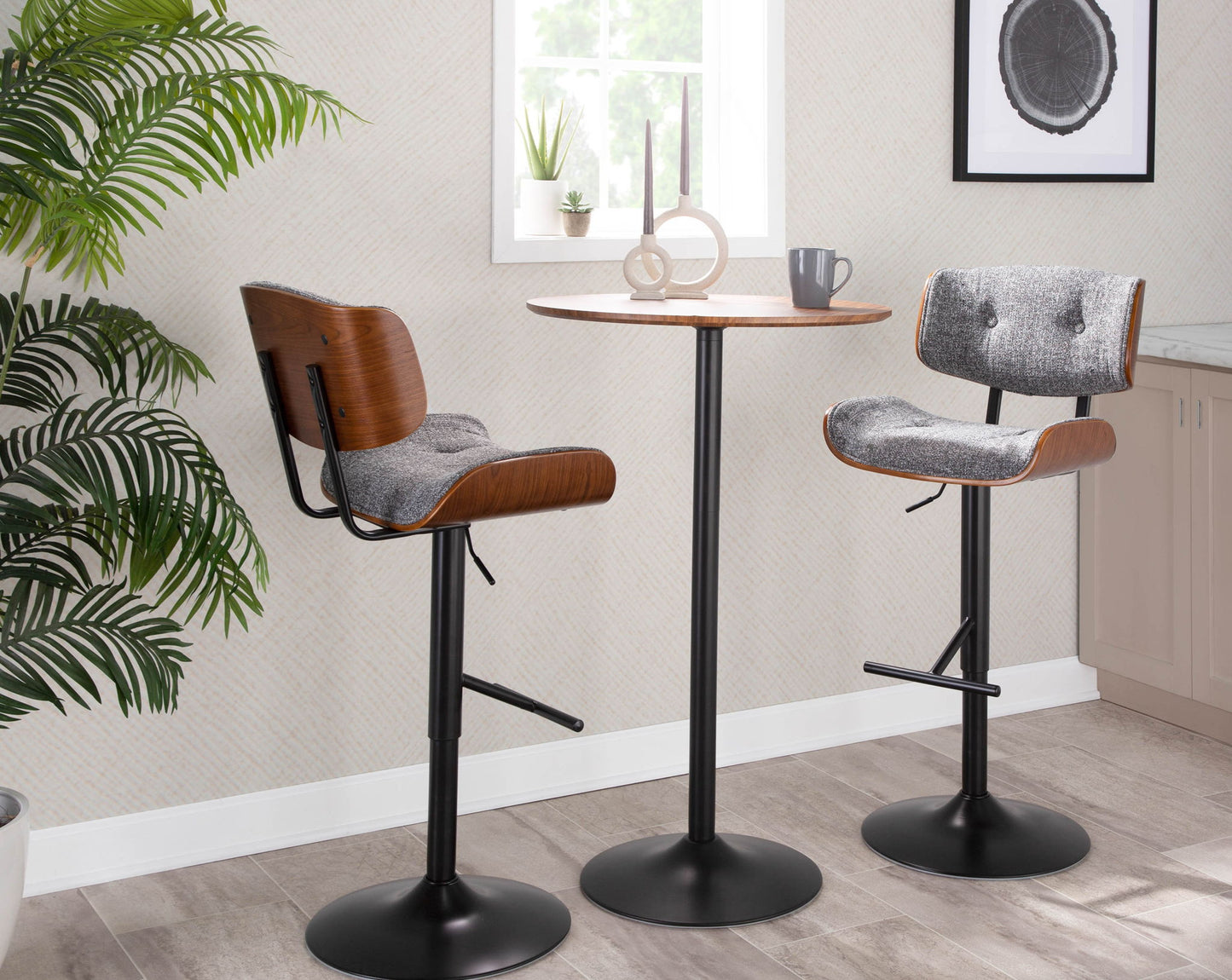 Pebble - Mid-Century Modern Adjustable Dining Or Bar Table - Walnut / Black Lumi Source