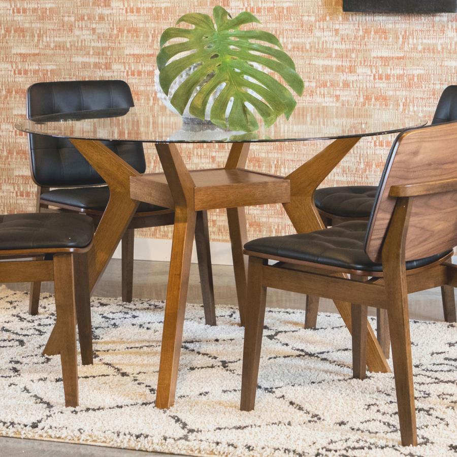 Paxton - Round Glass Top Wood Dining Table - Nutmeg Coaster Fine Furniture
