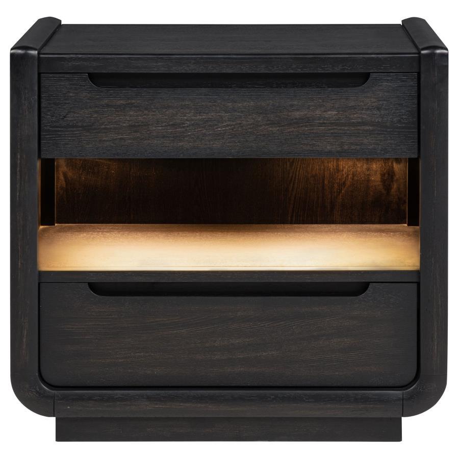 Leandro - 2-Drawer LED Nightstand With USB - Burnished Black Coaster Fine Furniture