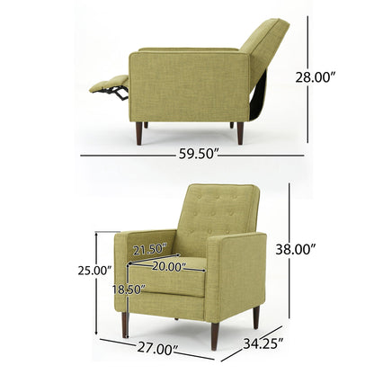 Mid-Century Modern Recliner With Button Tufted Waffle Stitch Noble House