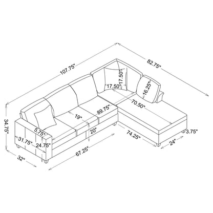 Johnston - Cushion Back Sectional With Pillows Elegant Upholstered Seating - Dark Gray Furniture Max