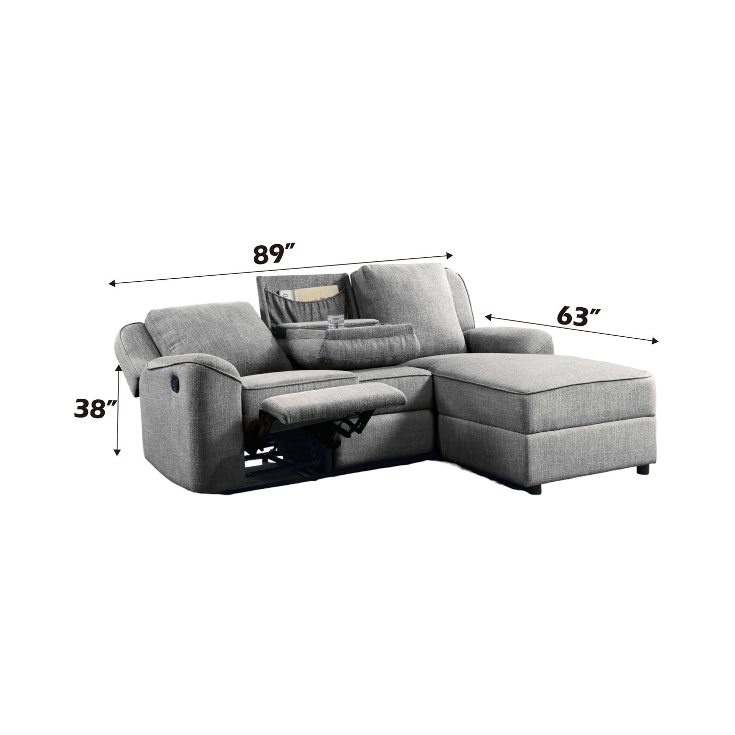 Destiny - Linen Sectional Sofa With Dropdown Table - Gray