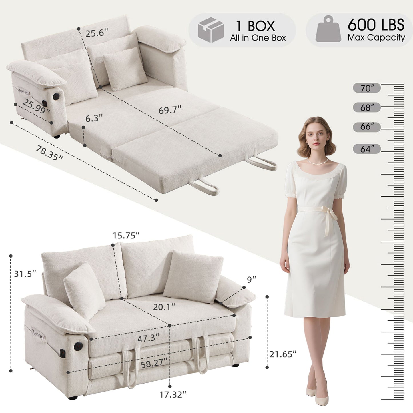 Upholstered Futon Convertible Floor Sofa Bed Home Essentials