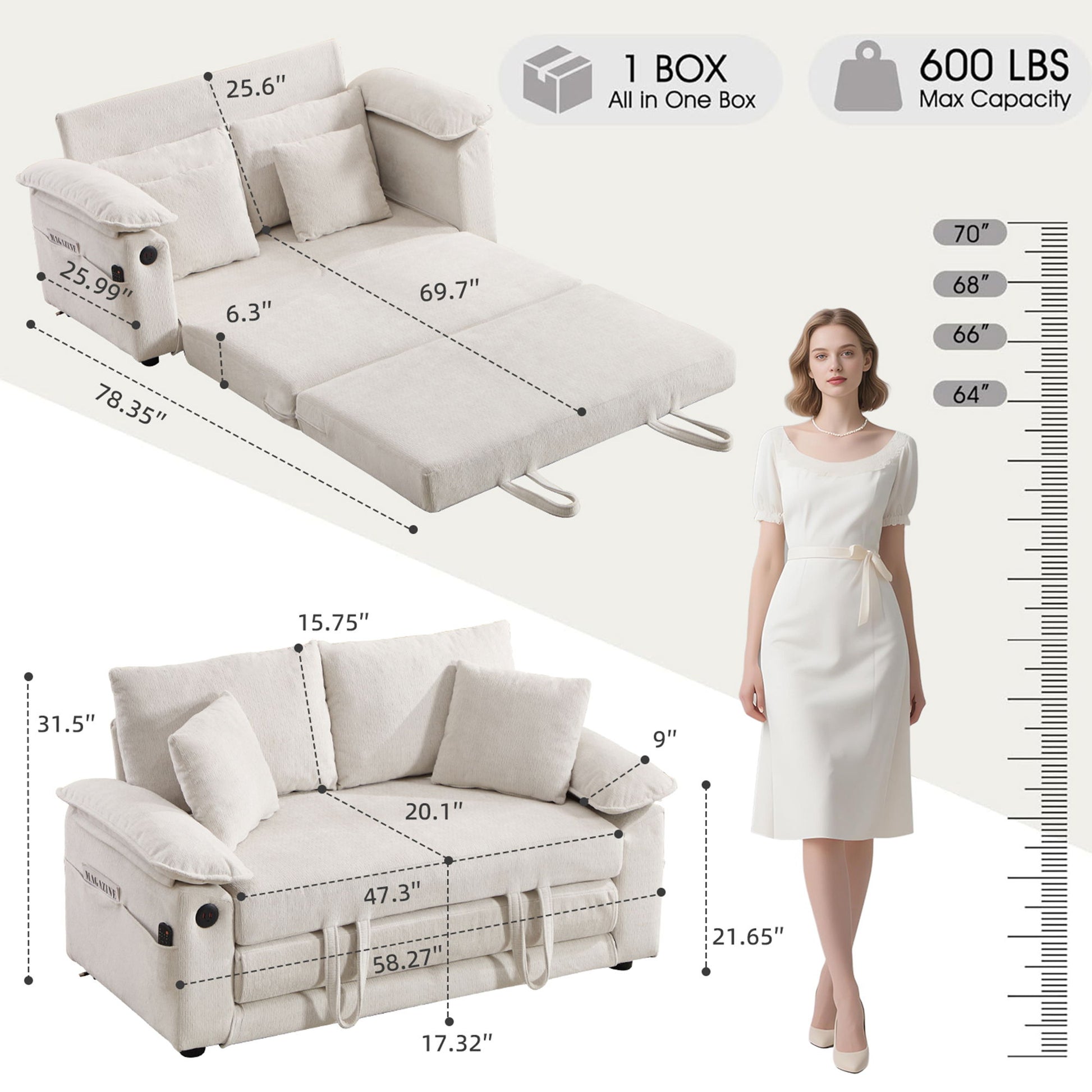 Upholstered Futon Convertible Floor Sofa Bed Home Essentials