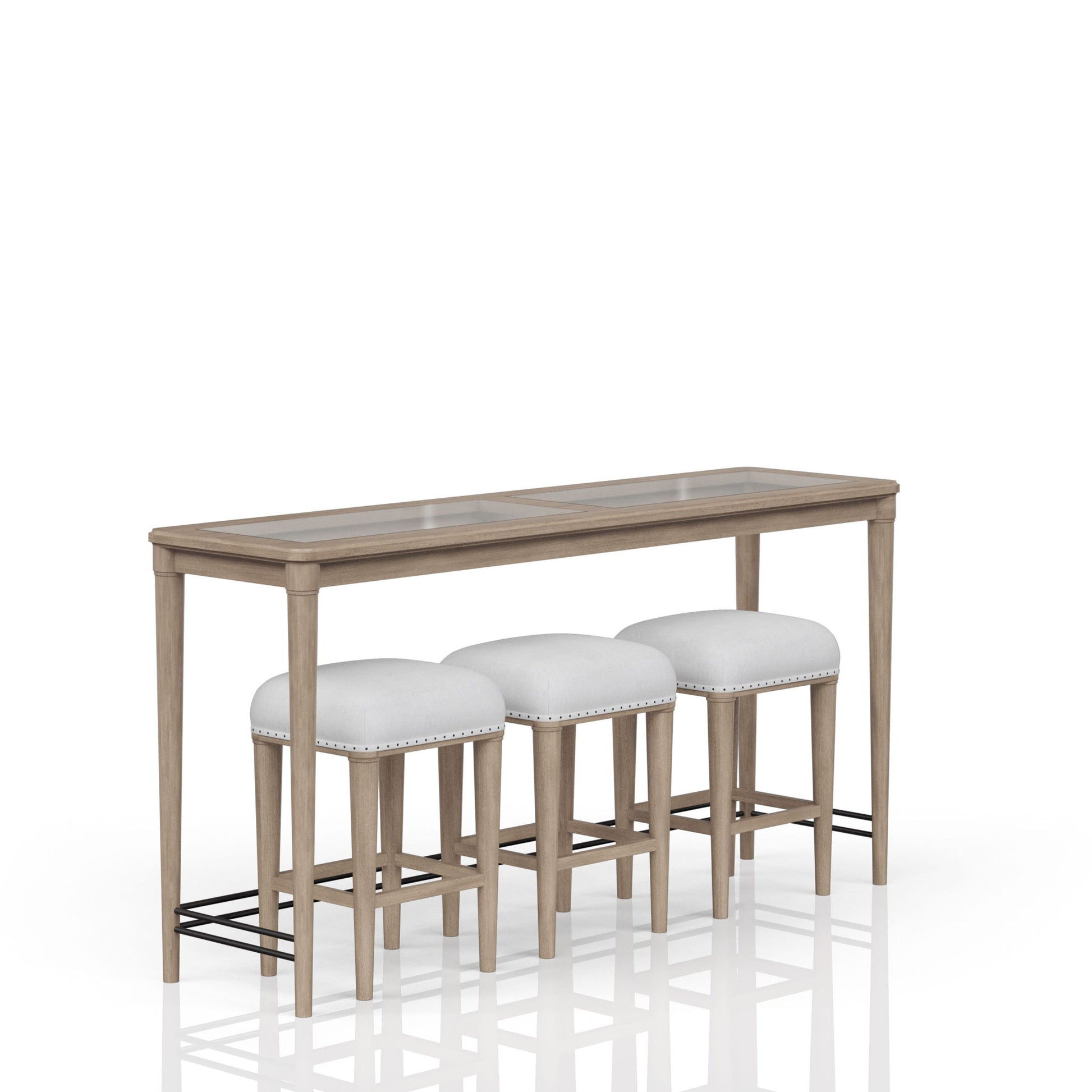 Glass Console Table With 3 Stools - Frosted Bernards Furniture