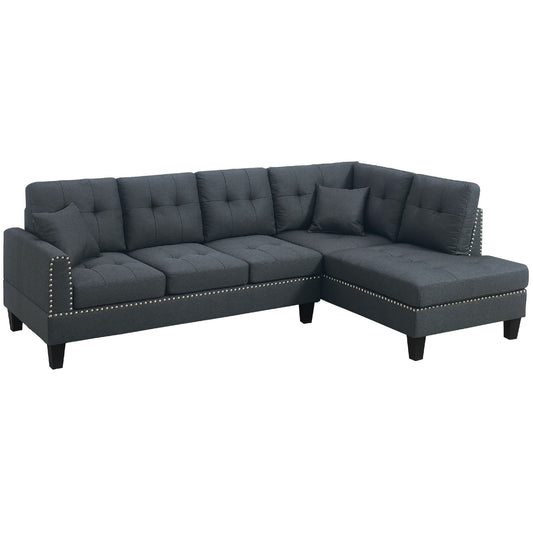 2 Piece Sectional Set With Nailhead Trim, Sofa And Matching Accent Pillows - Charcoal Home Essentials