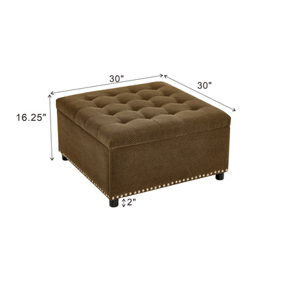 Square Tufted Storage Ottoman With Nailhead Trim Home Essentials
