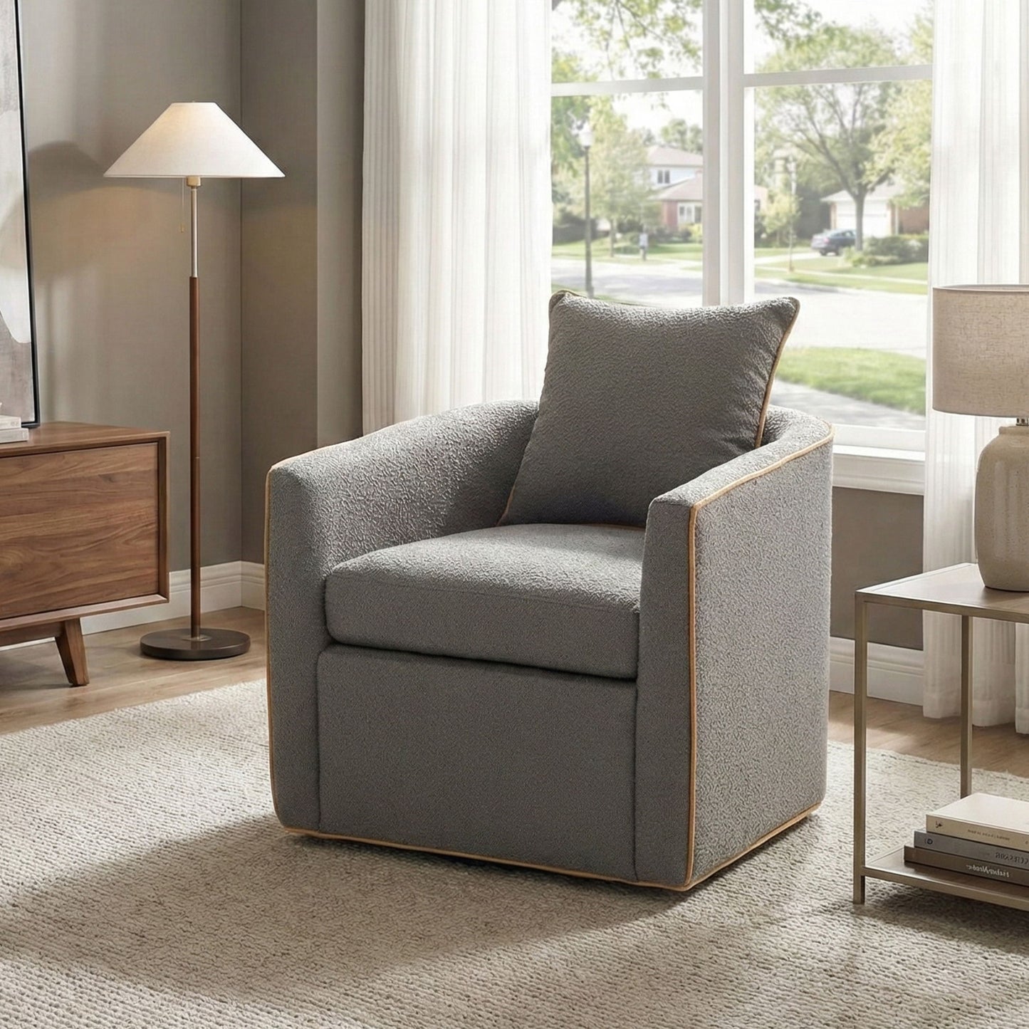 Swivel Accent Chair, Rotating Base, For Living Room Noble House