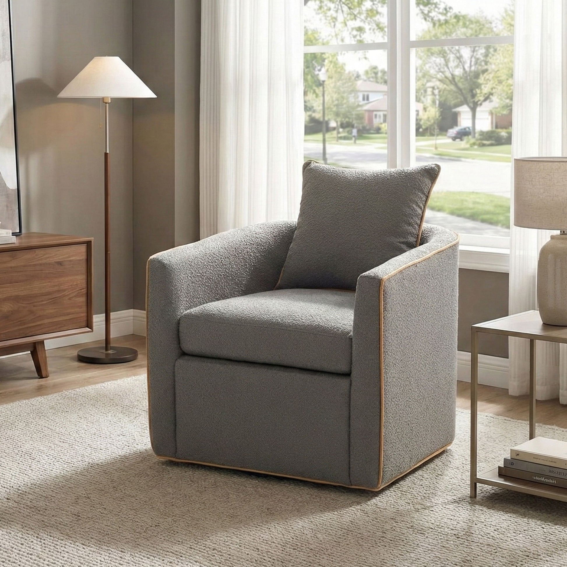 Swivel Accent Chair, Rotating Base, For Living Room Noble House
