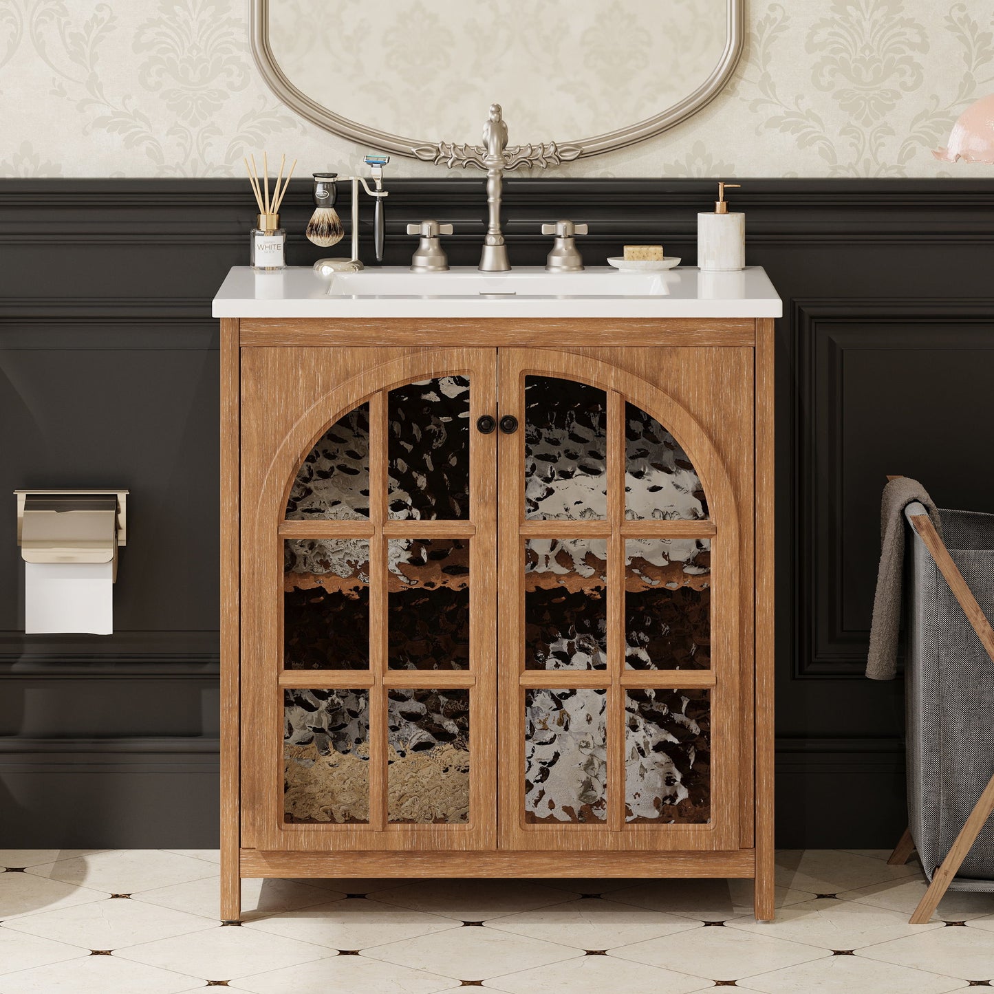 Vintage Farmhouse Bathroom Vanity With Ceramic Sink Noble House