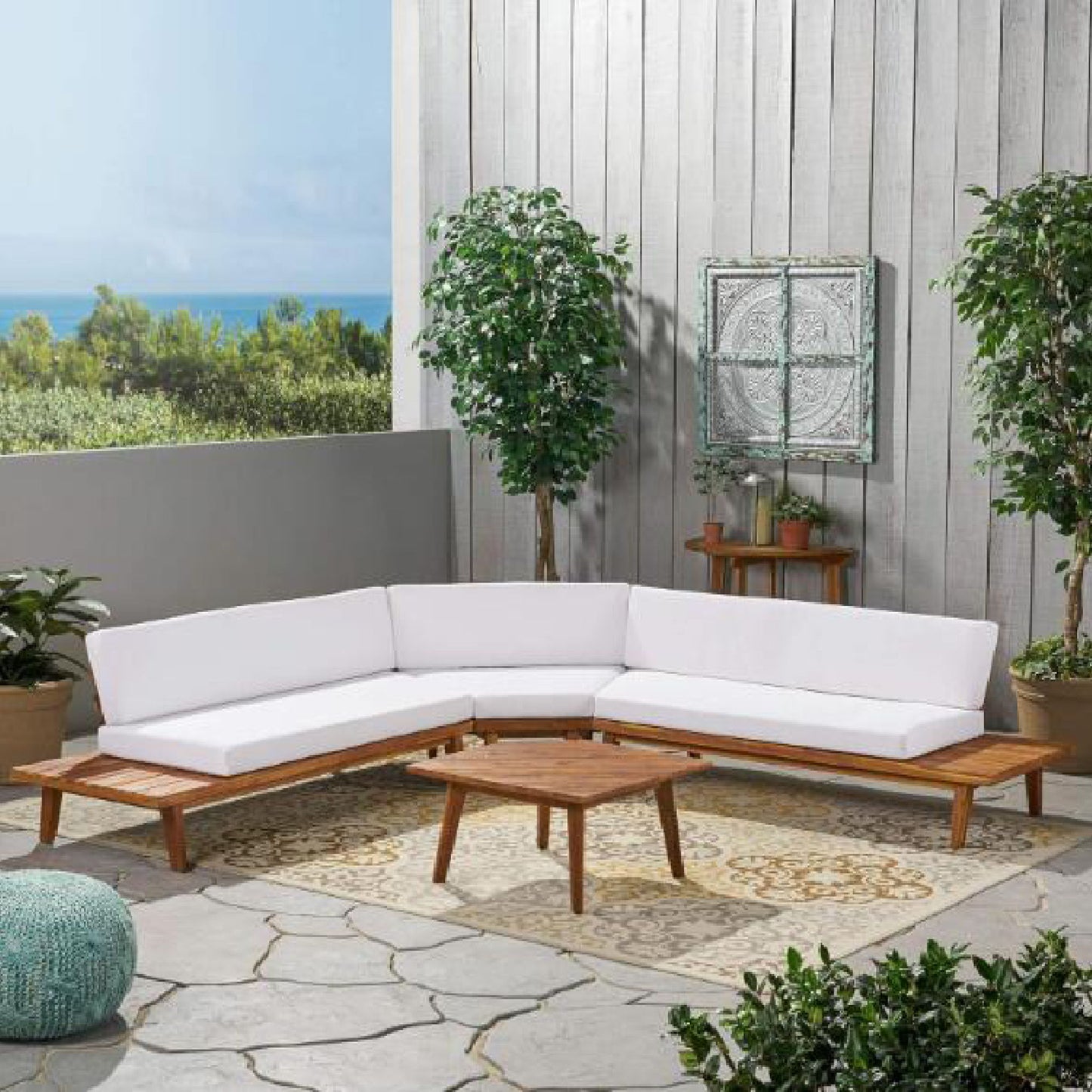 Hillcrest - V Shaped 4 Piece Sofa Set, Water Resistant Noble House