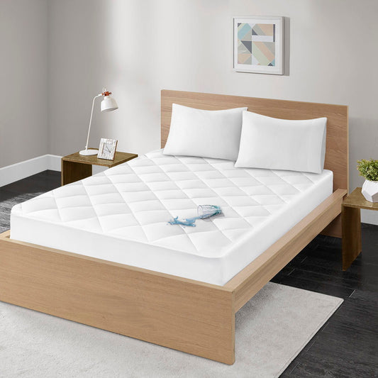 Quiet Nights - Queen Waterproof Diamond Quilting Down Alternative Mattress Pad - White Madison Park