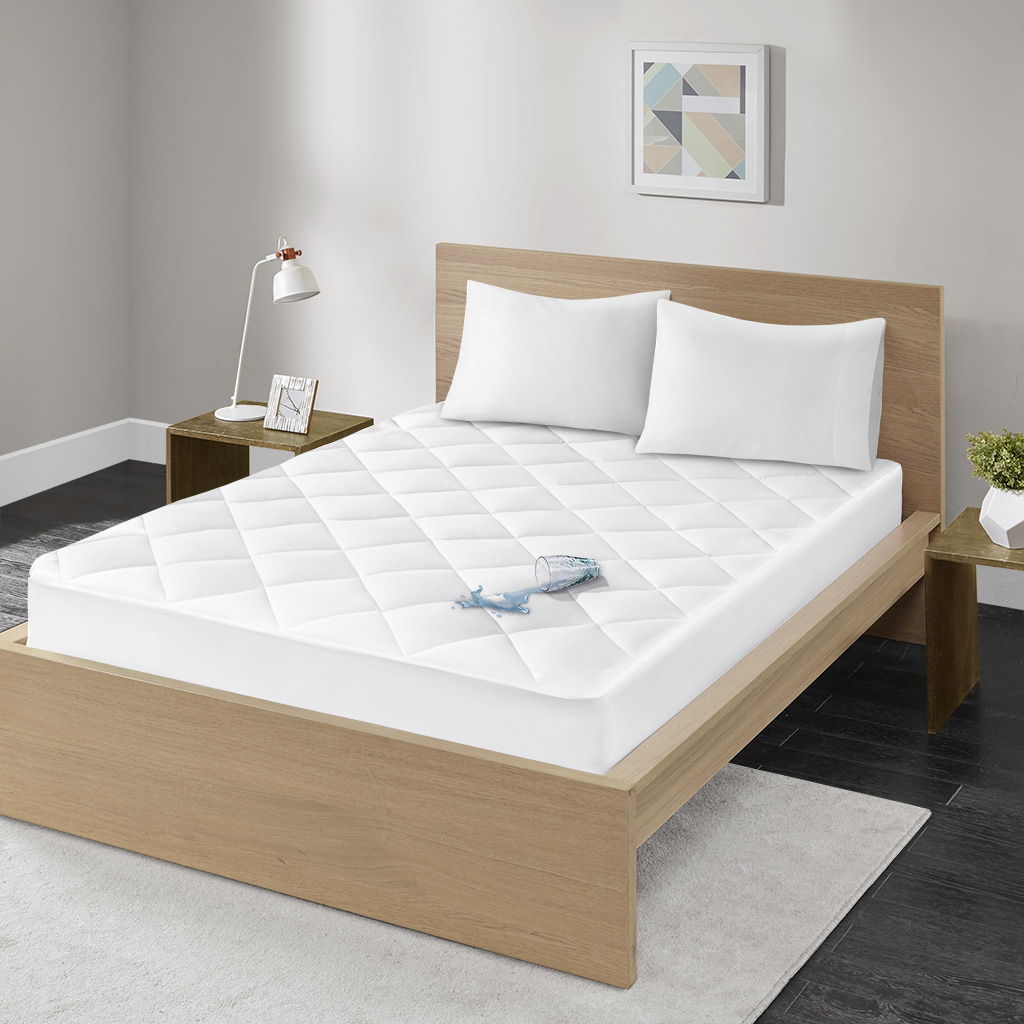 Quiet Nights - Twin Waterproof Diamond Quilting Down Alternative Mattress Pad - White Madison Park