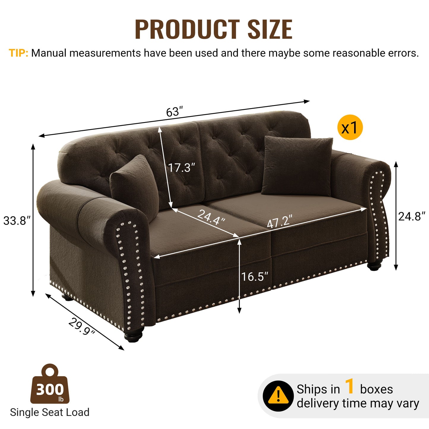 Upholstered Chesterfield Sofa With Nailhead Trim And Rolled Armrests Home Essentials