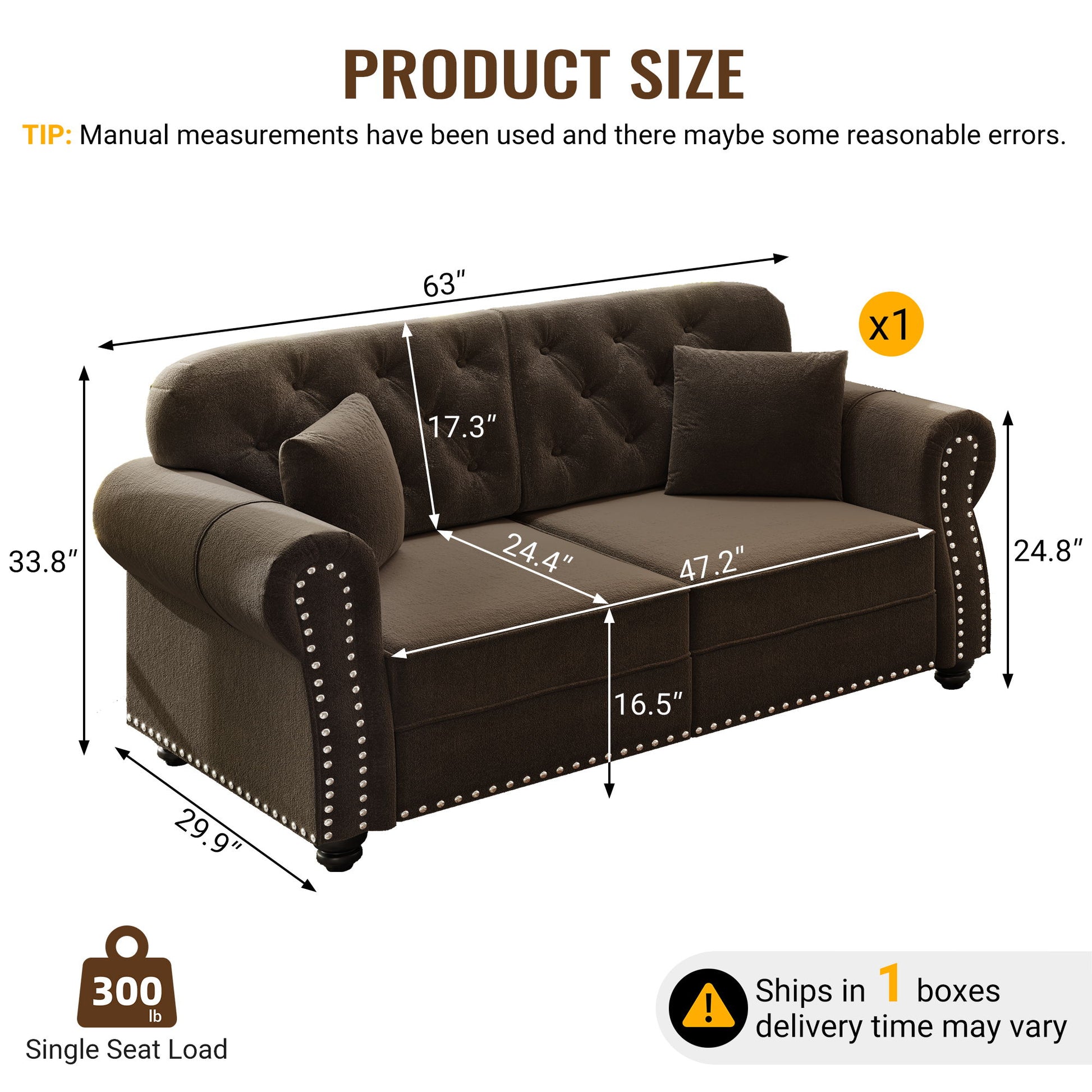 Upholstered Chesterfield Sofa With Nailhead Trim And Rolled Armrests Home Essentials