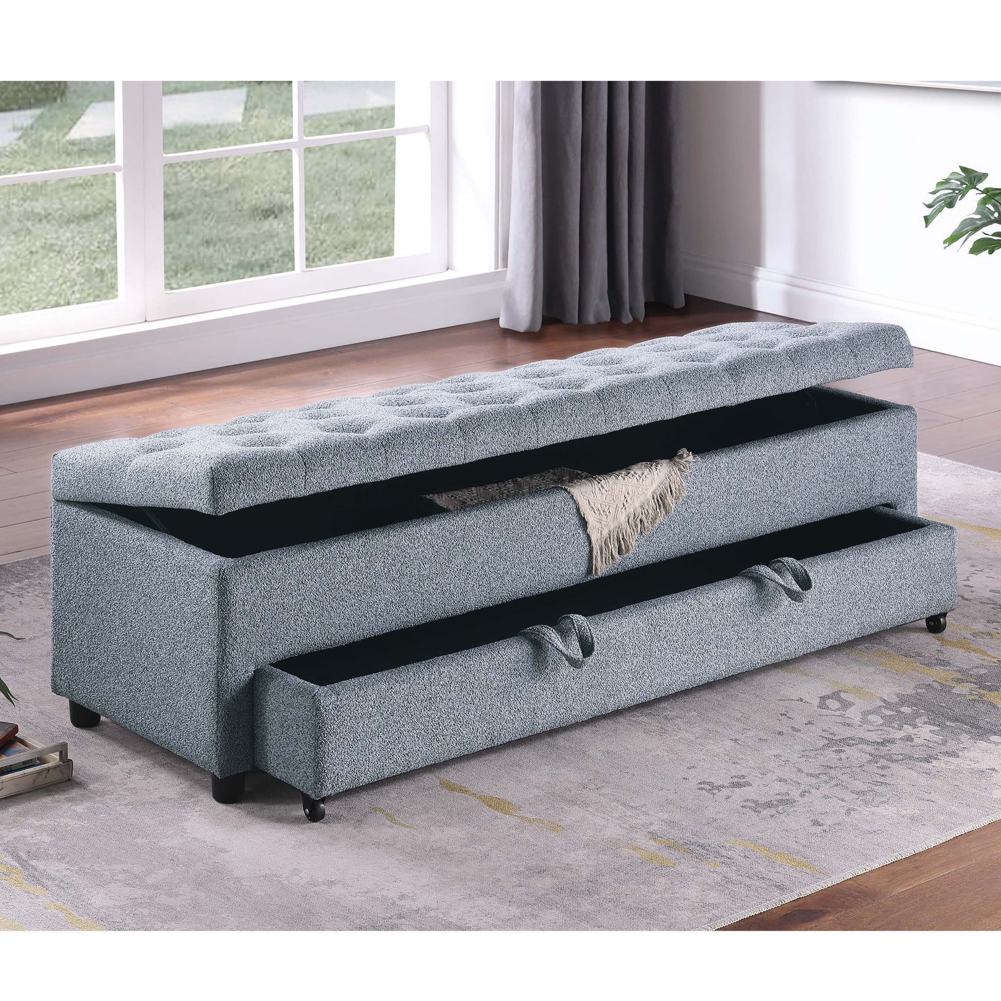 Storage Ottoman With Tufted Seat And Underseat Drawer Home Essentials