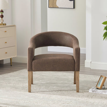 Upholstered Open Back Armchair With Weathered Rubberwood Legs Home Essentials