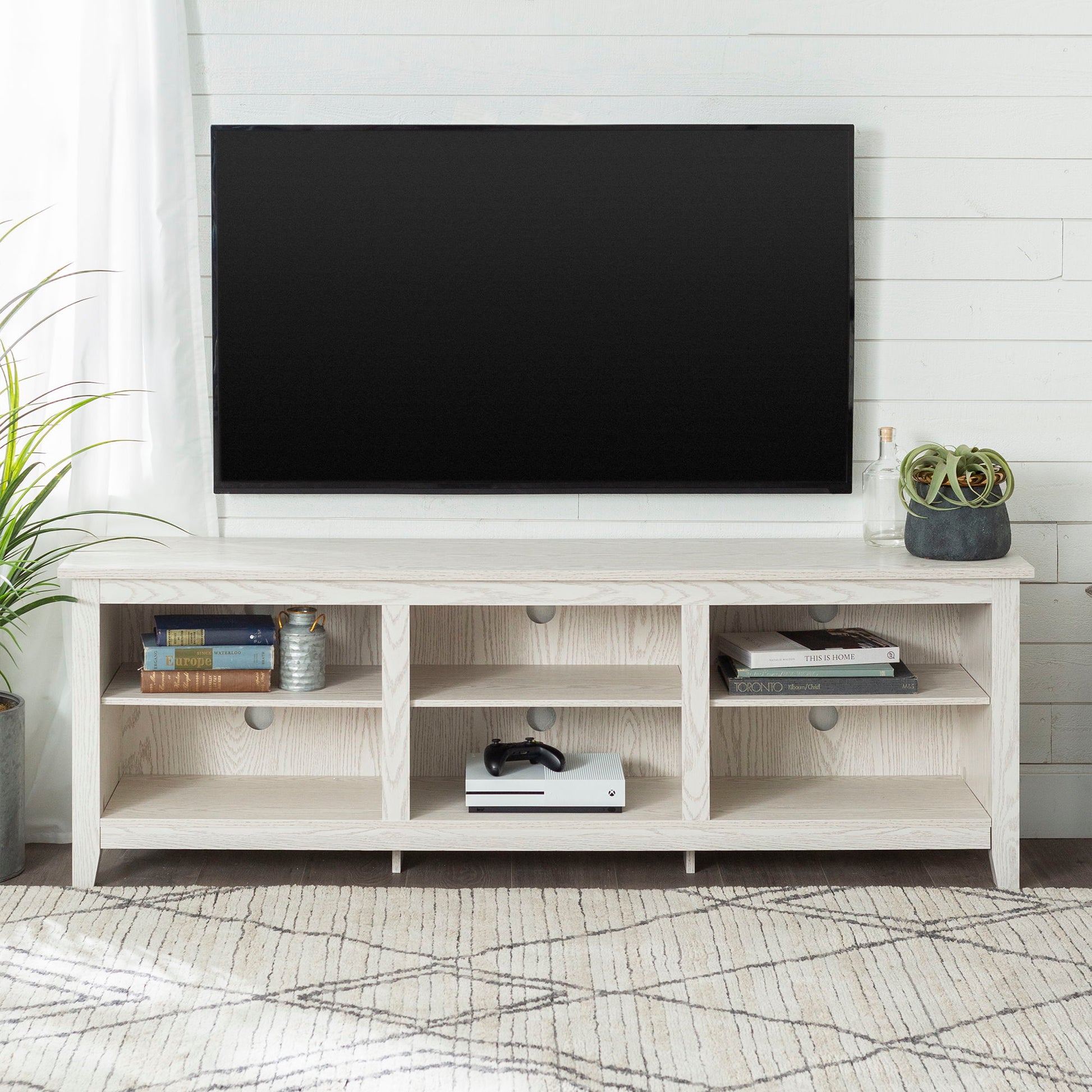 Modern Transitional 3 Shelf Open Storage 70" TV Stand For 80" TVs Walker Edison