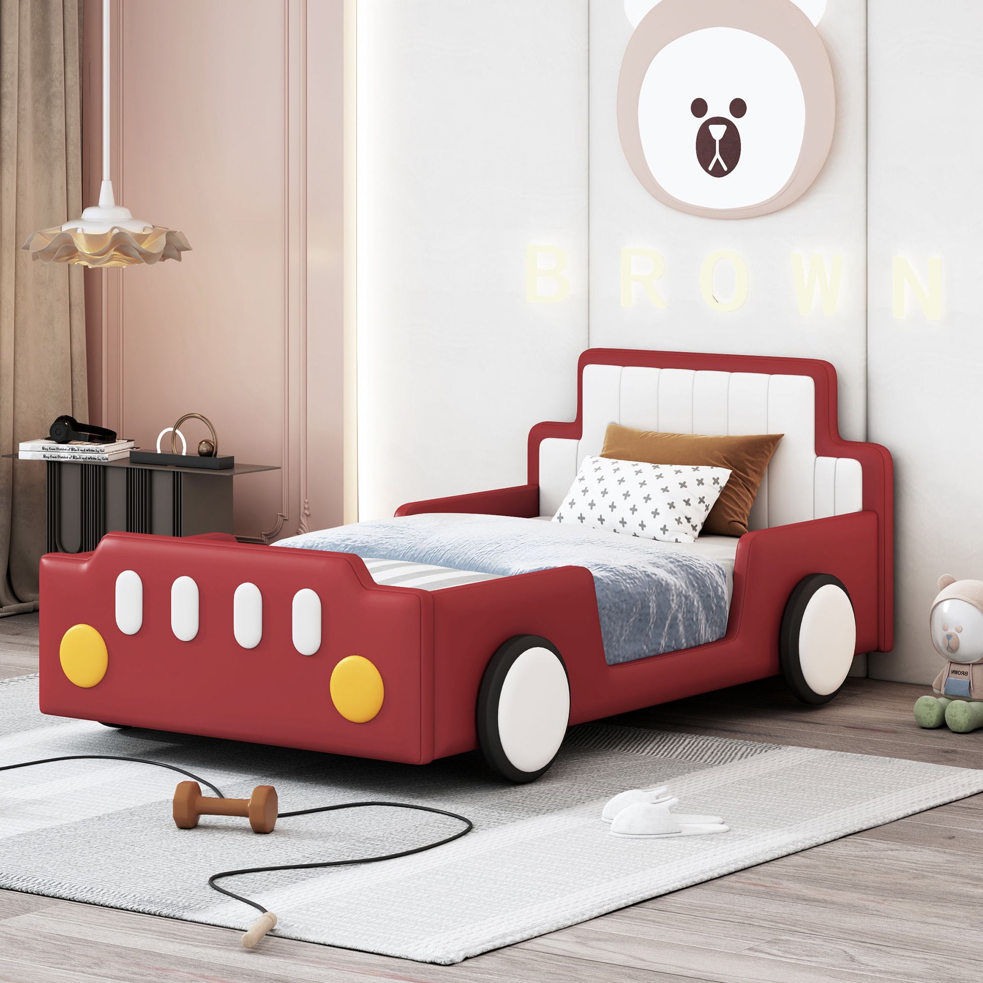 Race Car Shaped Platform Bed With Wheels Halcyon Home