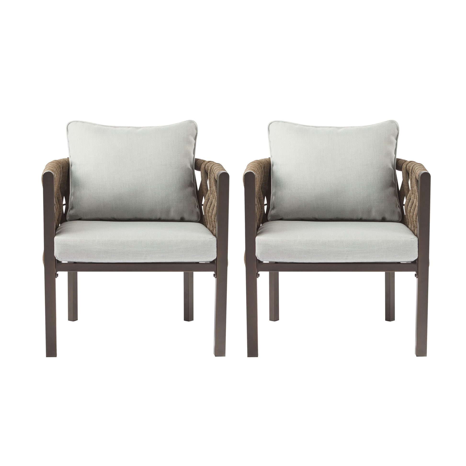 2 Pieces Outdoor Metal Patio Club Chair, Patio Furniture Arm Chair With Cushion, Modern Outdoor Furniture Deep Seating For Porch, Garden, Backyard, Balcony - Brown / Light Gray Noble House