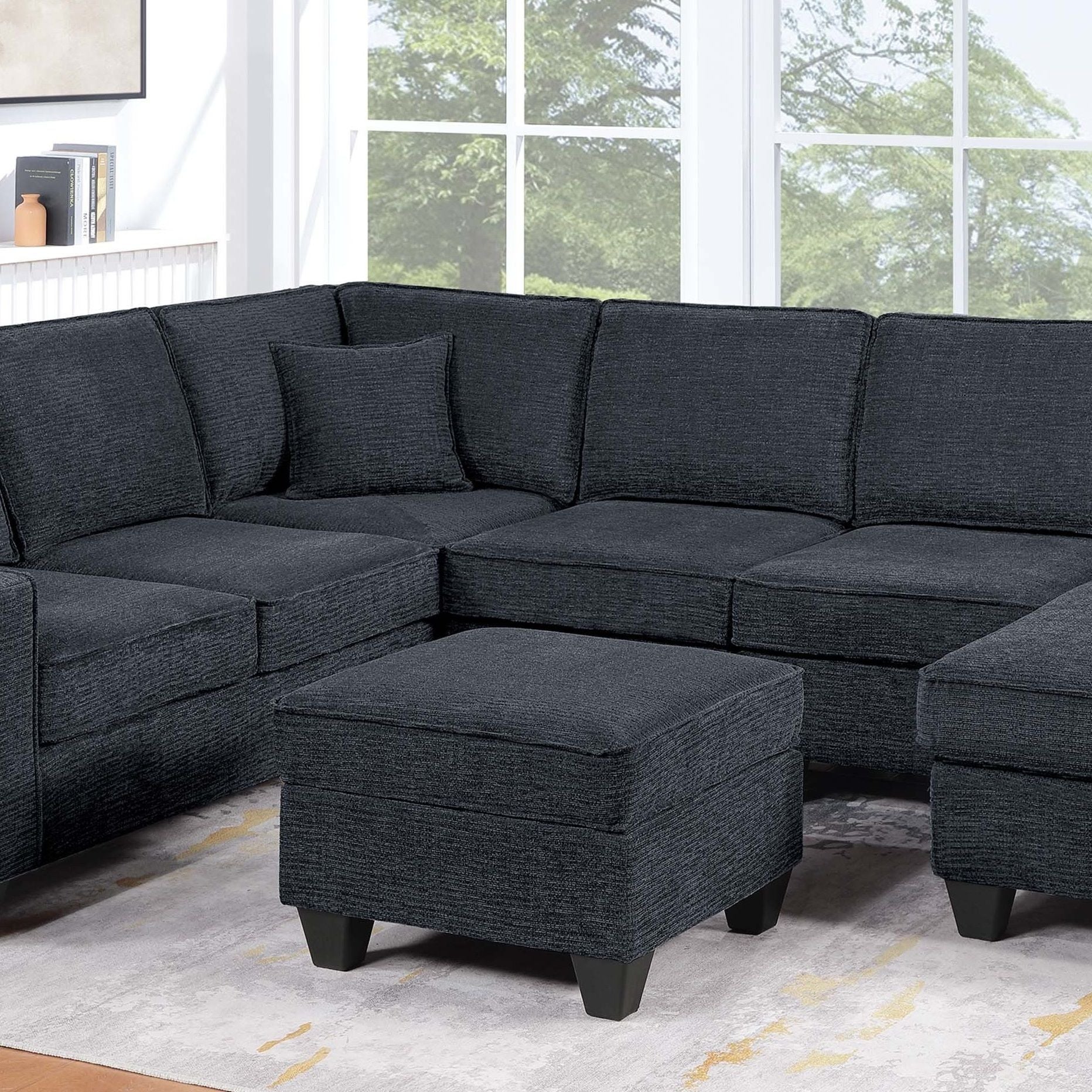 5 Piece Sectional Set With USB Port Left Arm Loveseat Chaise Right Arm Loveseat Corner Wedge Armless Chair Ottoman Upholstered - Black / Slate Home Essentials