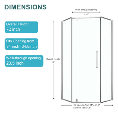 Semi Frameless Neo Angle Hinged Shower Enclosure With Clear Tempered Glass - Brushed Nickel Daily Nest