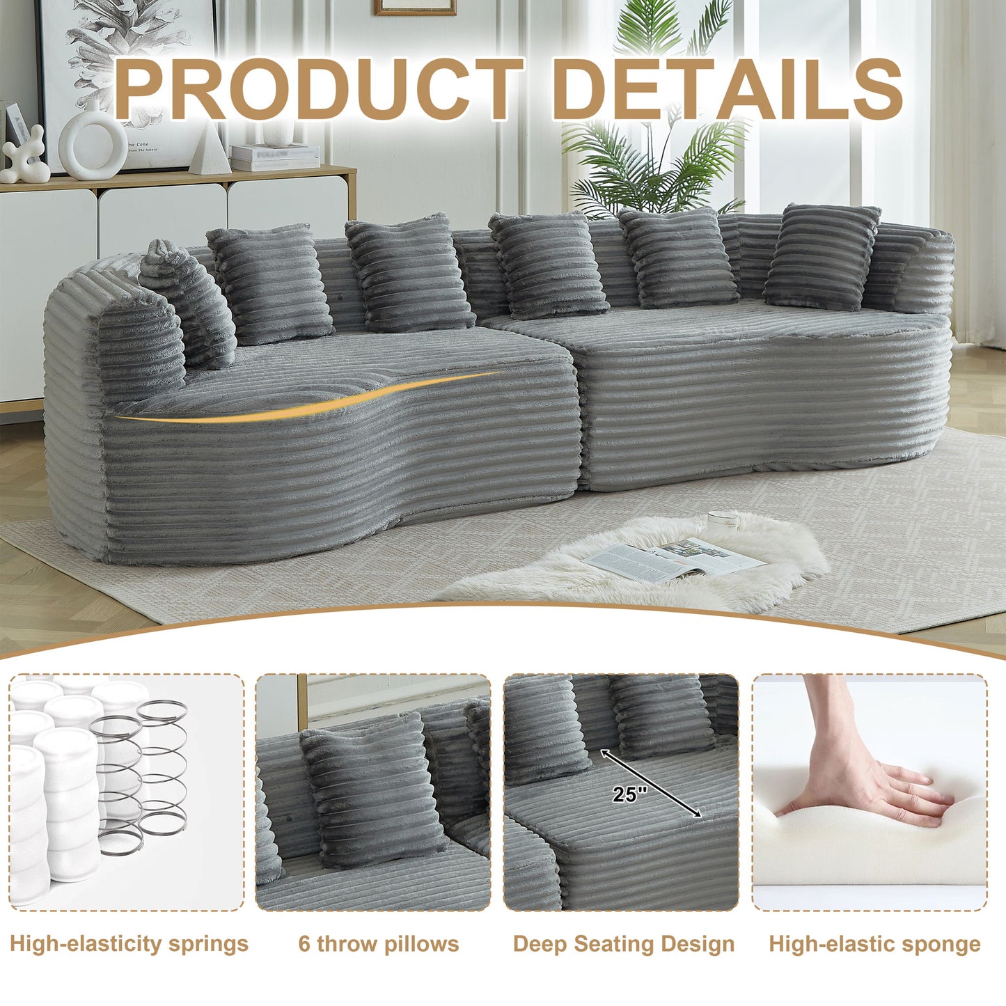 Sectional Sofa, Oversized 4 Seater With Deep Seat Design Home Essentials