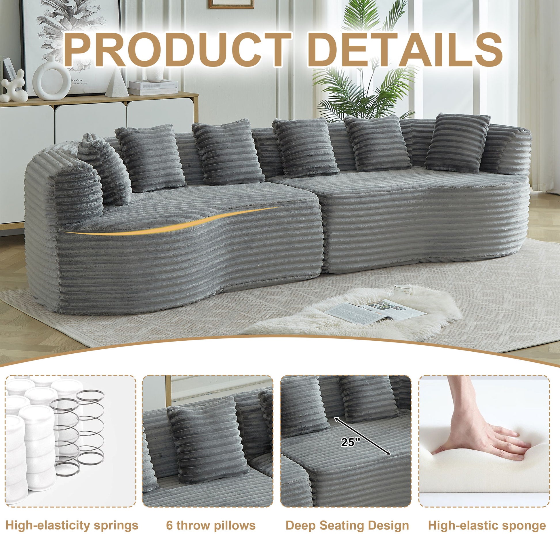 Sectional Sofa, Oversized 4 Seater With Deep Seat Design Home Essentials