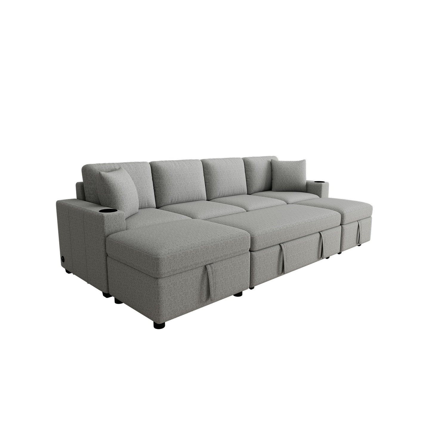 Sectional Sofa Convertible Pull-Out Bed With Storage Ottoman & USB Ports Hearth and Haven