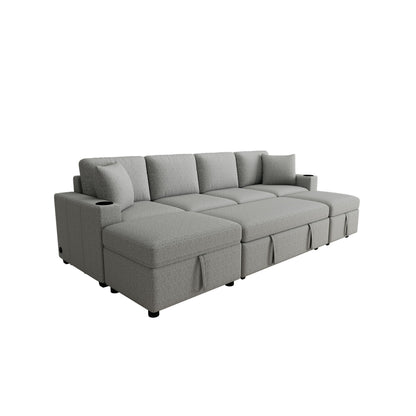 Sectional Sofa Convertible Pull-Out Bed With Storage Ottoman & USB Ports Hearth and Haven