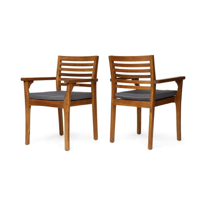 Outdoor Dining Chair With Slat Back And Acacia Wood Frame (Set of 2) - Gray / Teak Noble House
