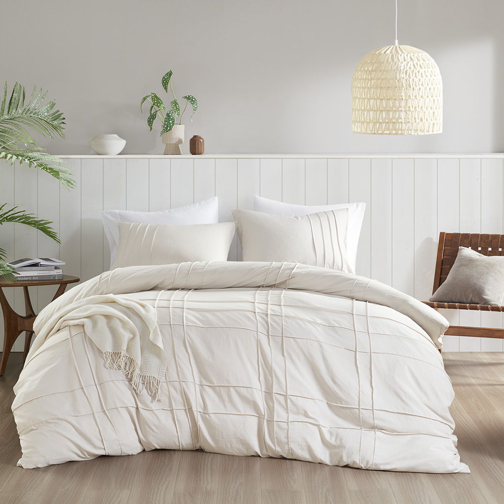 Porter - California King Soft Washed Pleated Duvet Cover Set - Neutral Super Listing
