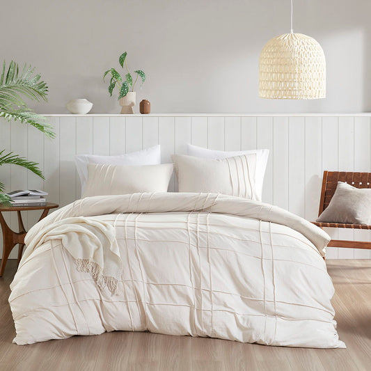 Porter - California King Soft Washed Pleated Duvet Cover Set - Neutral Super Listing
