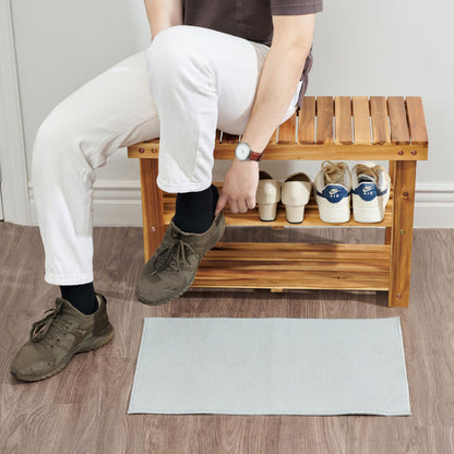 Shoe Rack Bench, 2 Tier Organizer For Entryway - Acacia Wood Home Essentials