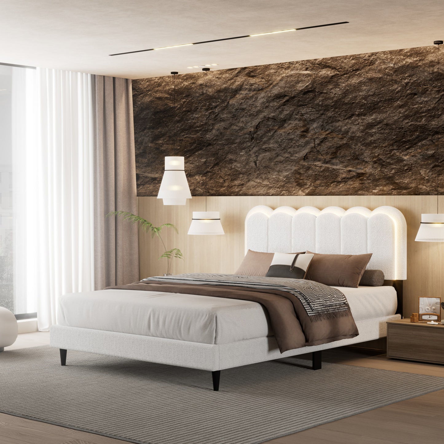 Lambswool Petal Headboard Bed Frame Noble House