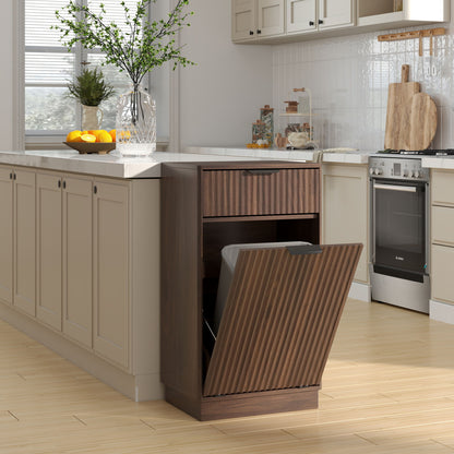Tilt Out Trash Can Cabinet With Wave Textured Drawer & Pull Out Bin Home Essentials