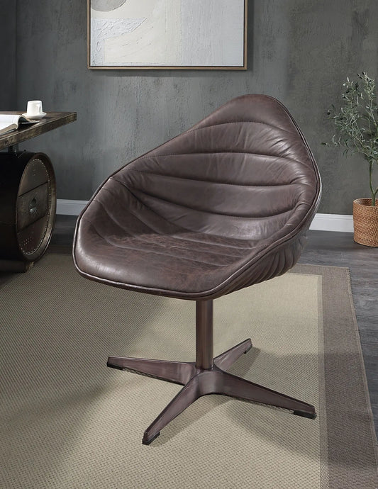 Pipino - Top Grain Leather Accent Chair With Swivel - Antique Ebony Acme