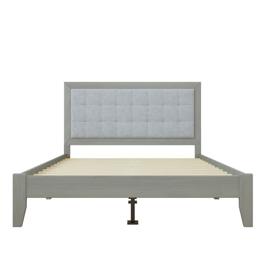 Mid Century Modern Platform Bed With Upholstered Headboard Noble House