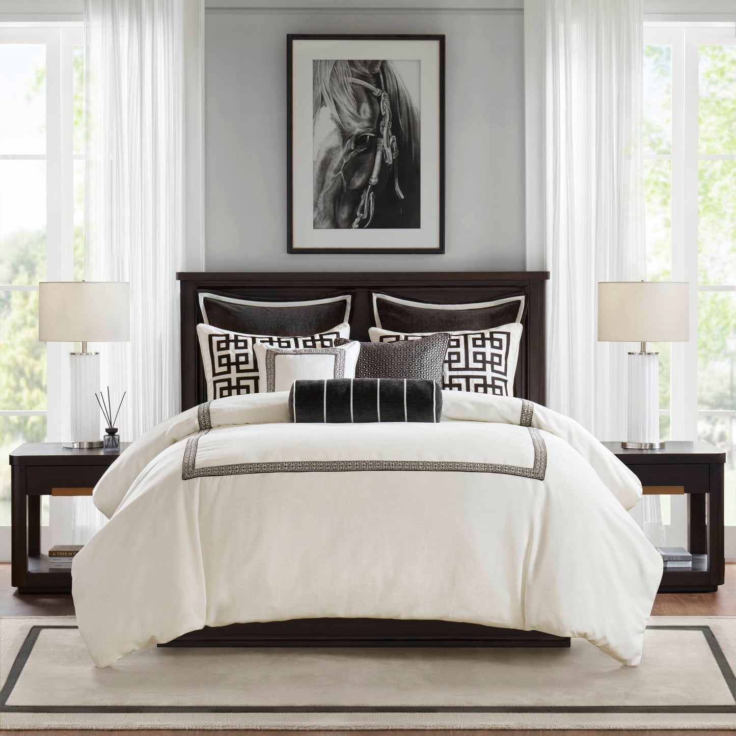 Jarvis - 9 Piece King Embroidery Oversized Duvet Style Comforter Set - Black/White Madison Park Signature